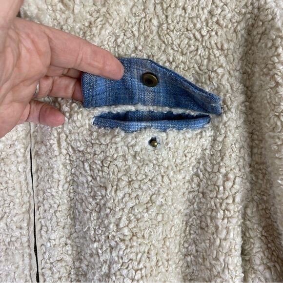 Pendleton Women’s Cream Blue Plaid Accent Fuzzy Full Zip Teddy Jacket XL - Picture 5 of 15